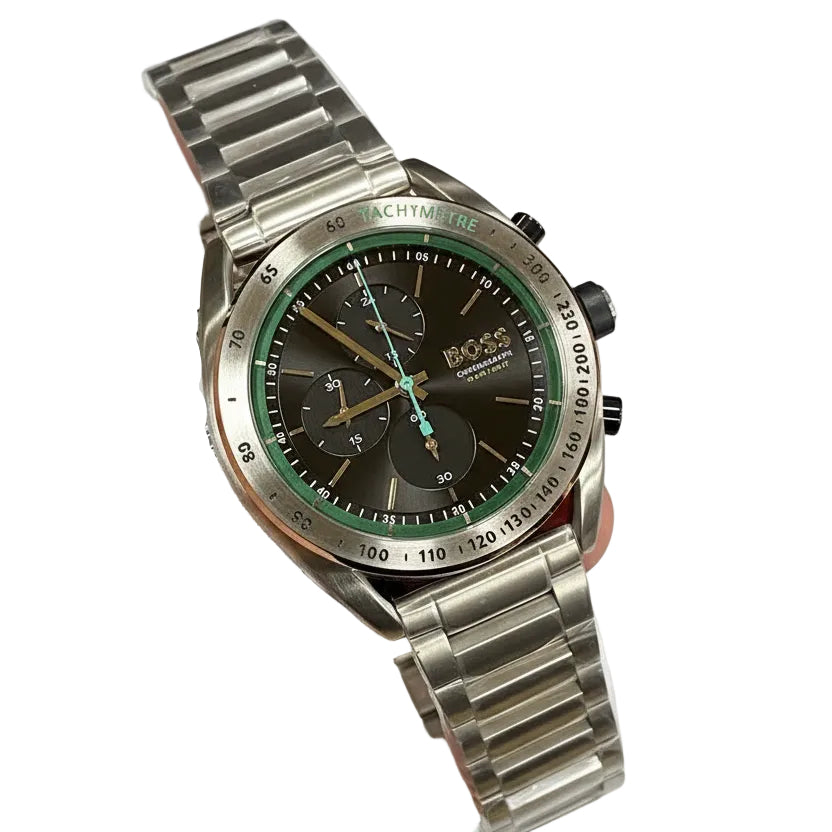 BOSS Men's Chronograph Watch with Emerald Green Accents ⌚️🟢✨