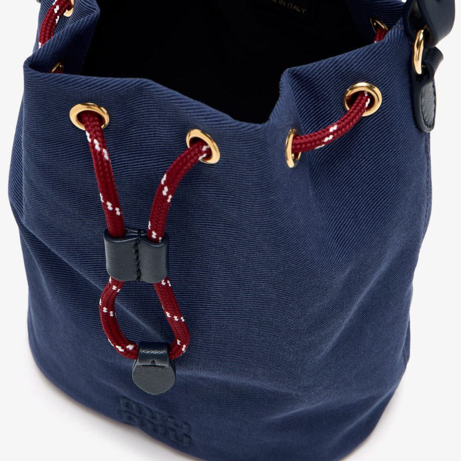 Miu Miu Canvas Drawstring Bucket Bag in Olive Green