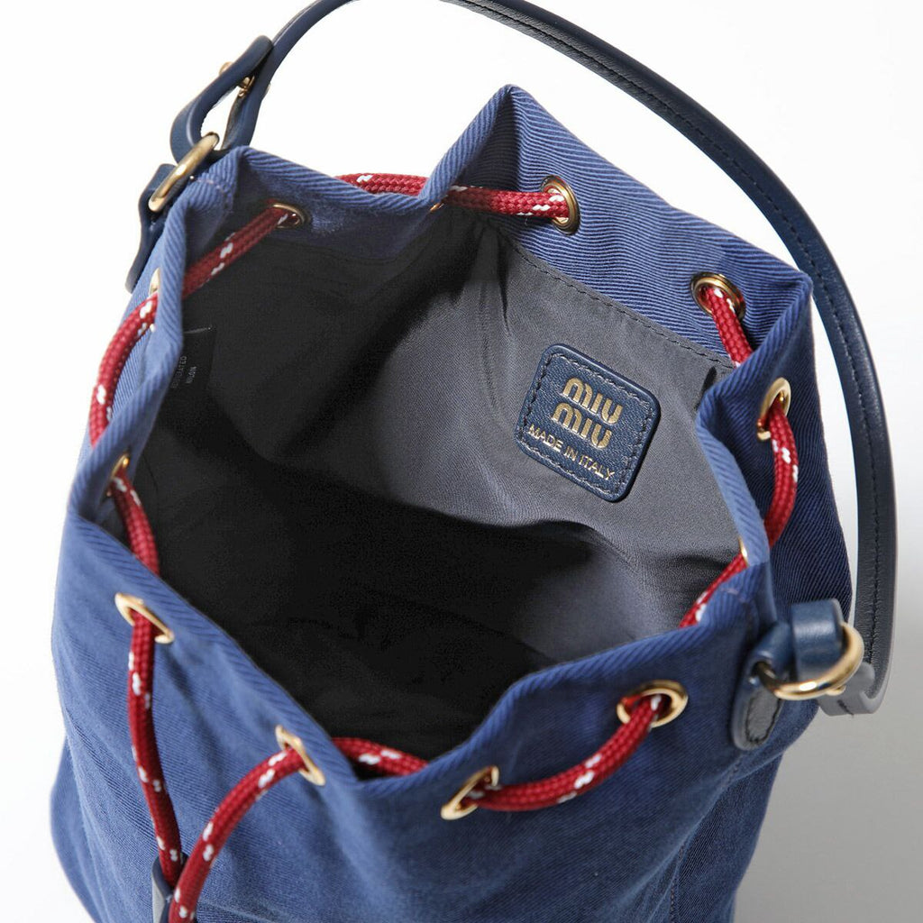 Miu Miu Canvas Drawstring Bucket Bag in Olive Green