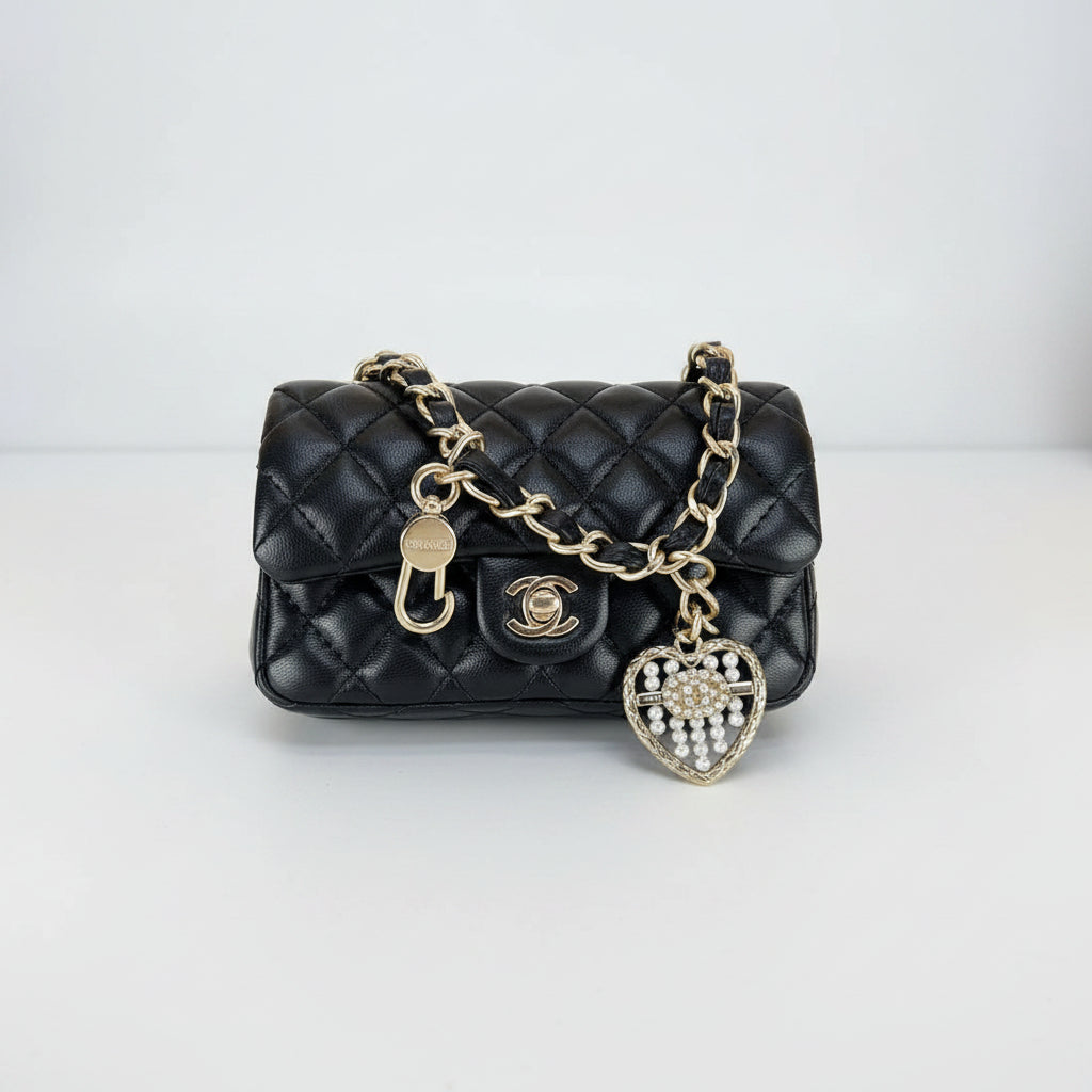 Chanel Quilted Mini Bag with Signature Heart Charm 🖤✨