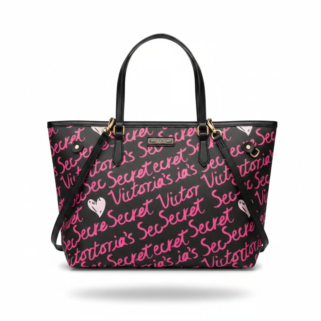 Victoria's Secret Heart Print Tote Bag in Black & Pink 💖👜