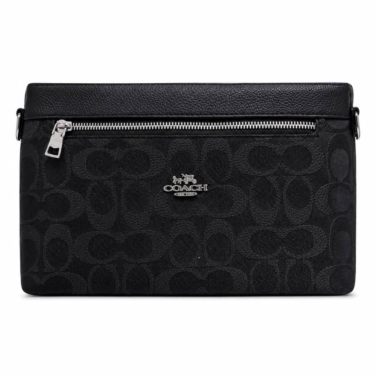 Coach Signature Canvas Black Clutch with Silver Hardware