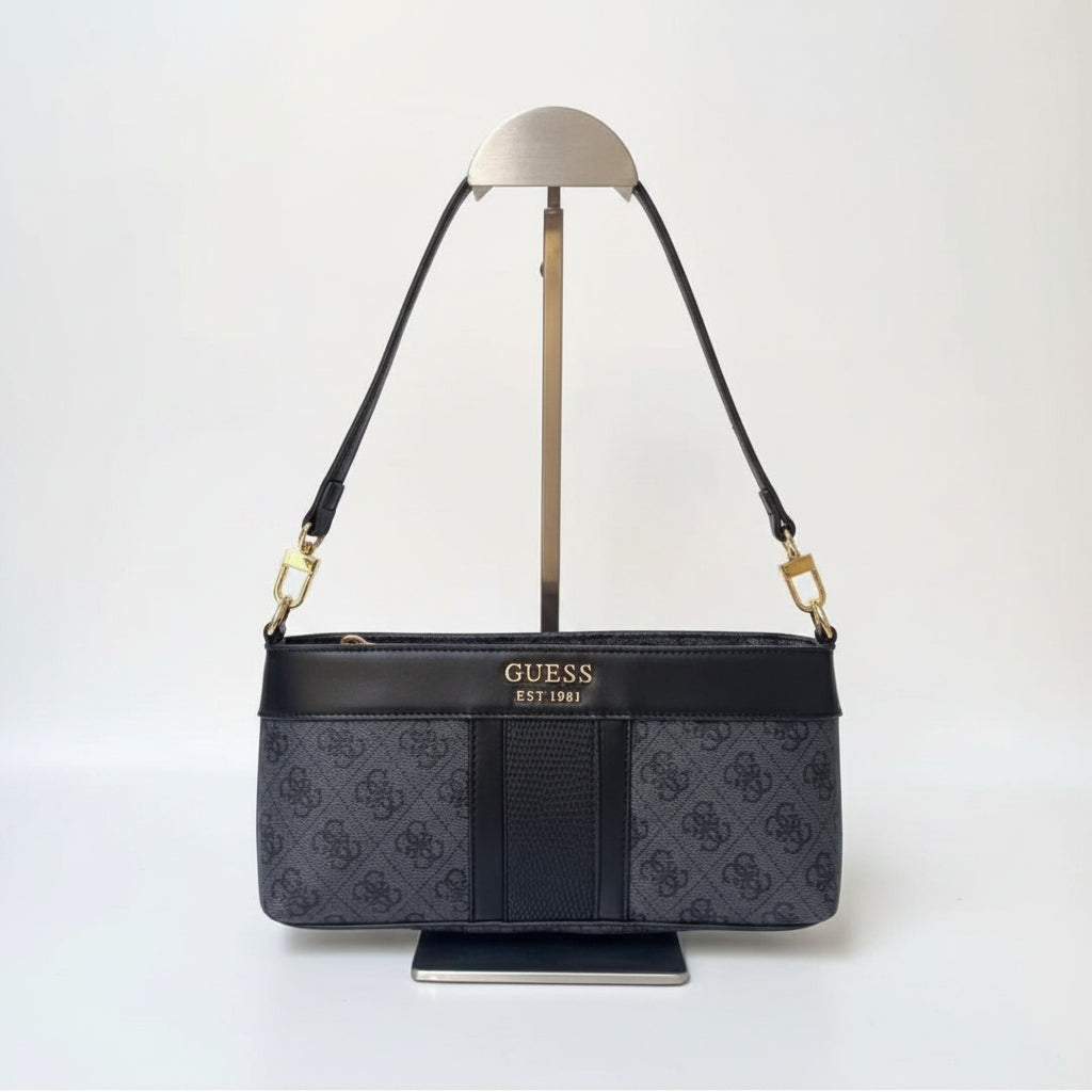 Guess Monogram Shoulder Bag in Classic Black and Grey