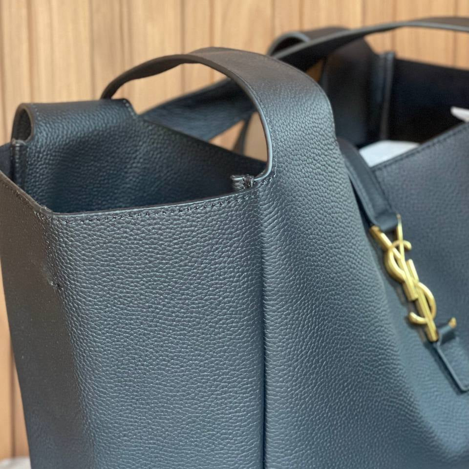 Saint Laurent Black Leather Tote with Gold Tone Hardware