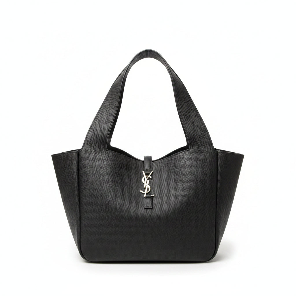 Saint Laurent Black Leather Tote with Gold Tone Hardware