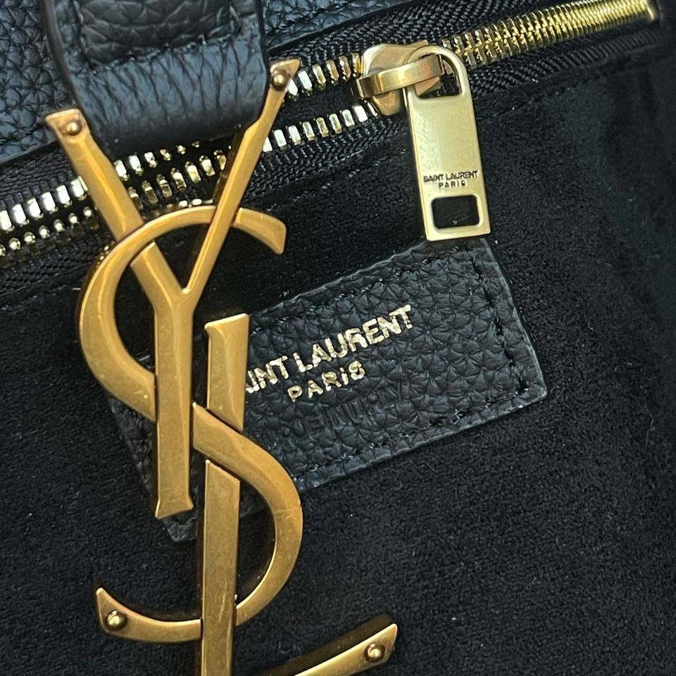 Saint Laurent Black Leather Tote with Gold Tone Hardware