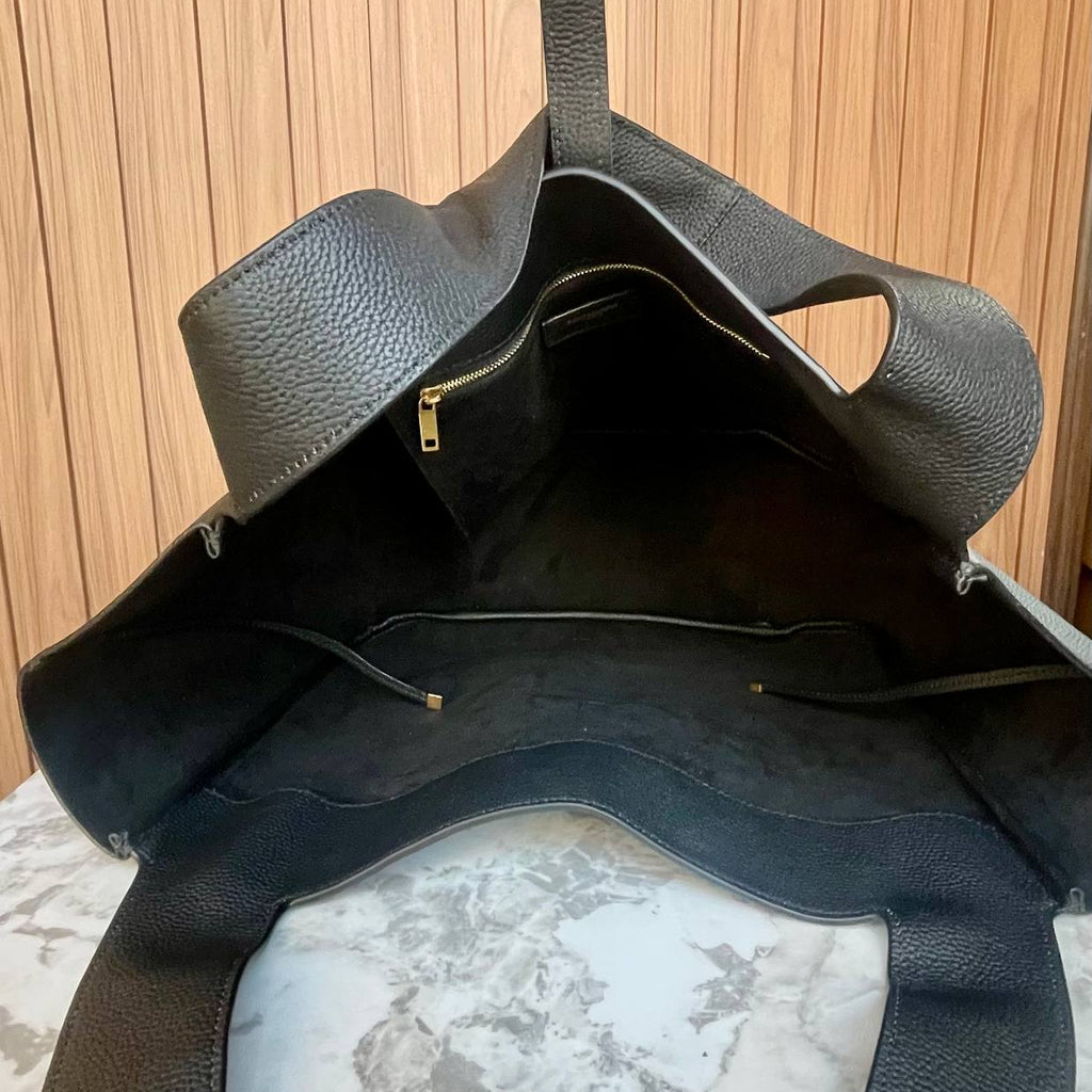 Saint Laurent Black Leather Tote with Gold Tone Hardware
