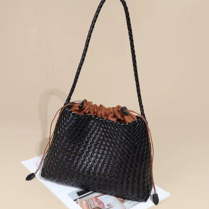 Bottega Style Woven Shoulder Bag with Drawstring Pouch