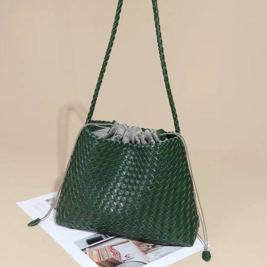 Bottega Style Woven Shoulder Bag with Drawstring Pouch