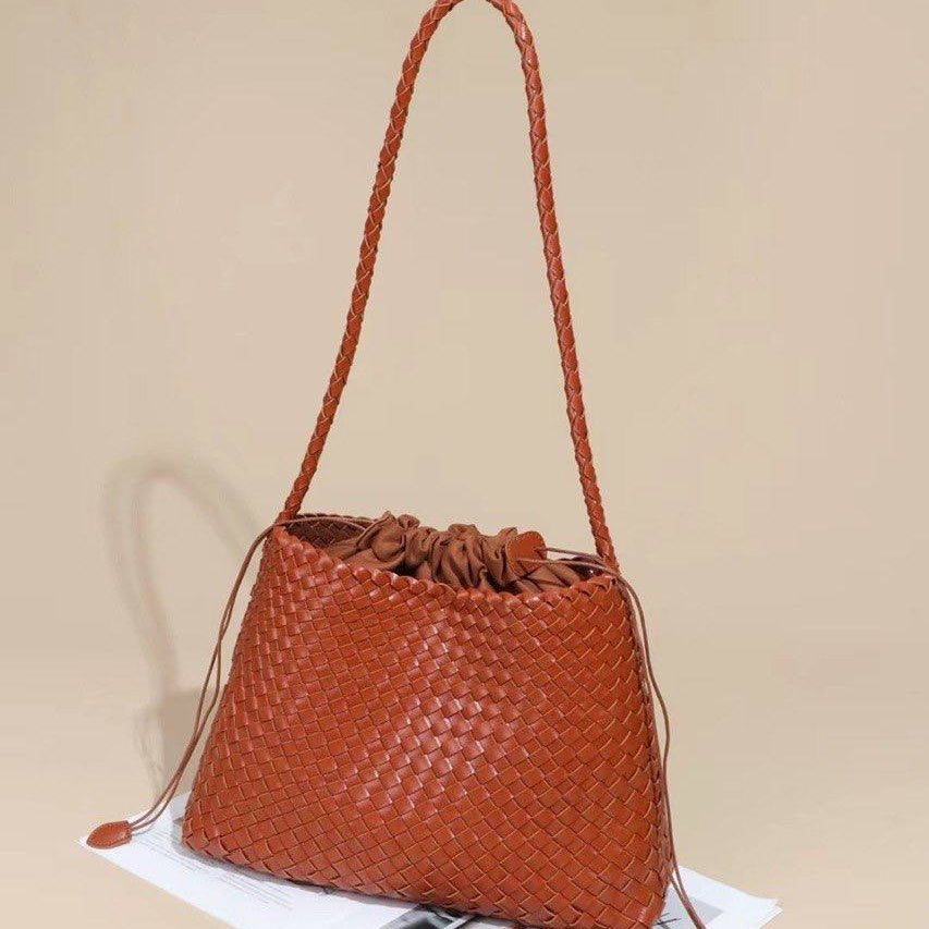 Bottega Style Woven Shoulder Bag with Drawstring Pouch