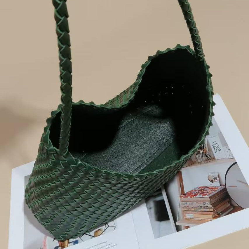 Bottega Style Woven Shoulder Bag with Drawstring Pouch