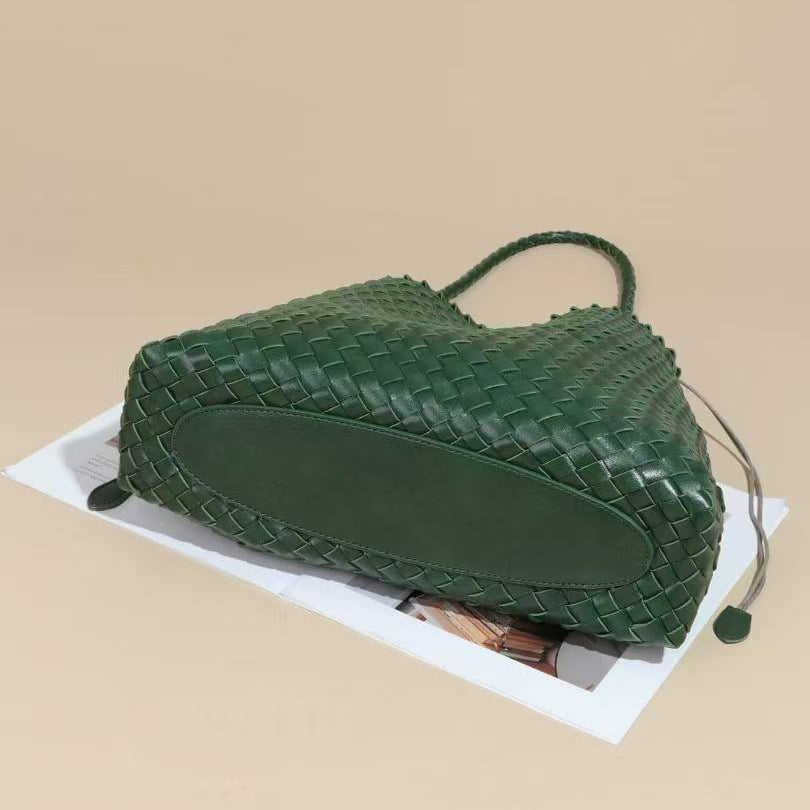 Bottega Style Woven Shoulder Bag with Drawstring Pouch
