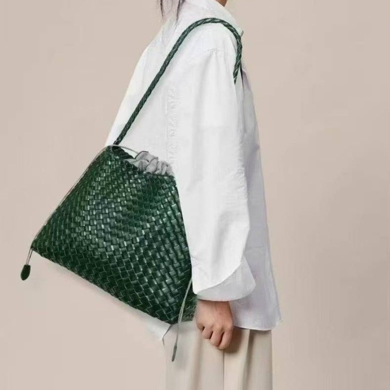 Bottega Style Woven Shoulder Bag with Drawstring Pouch