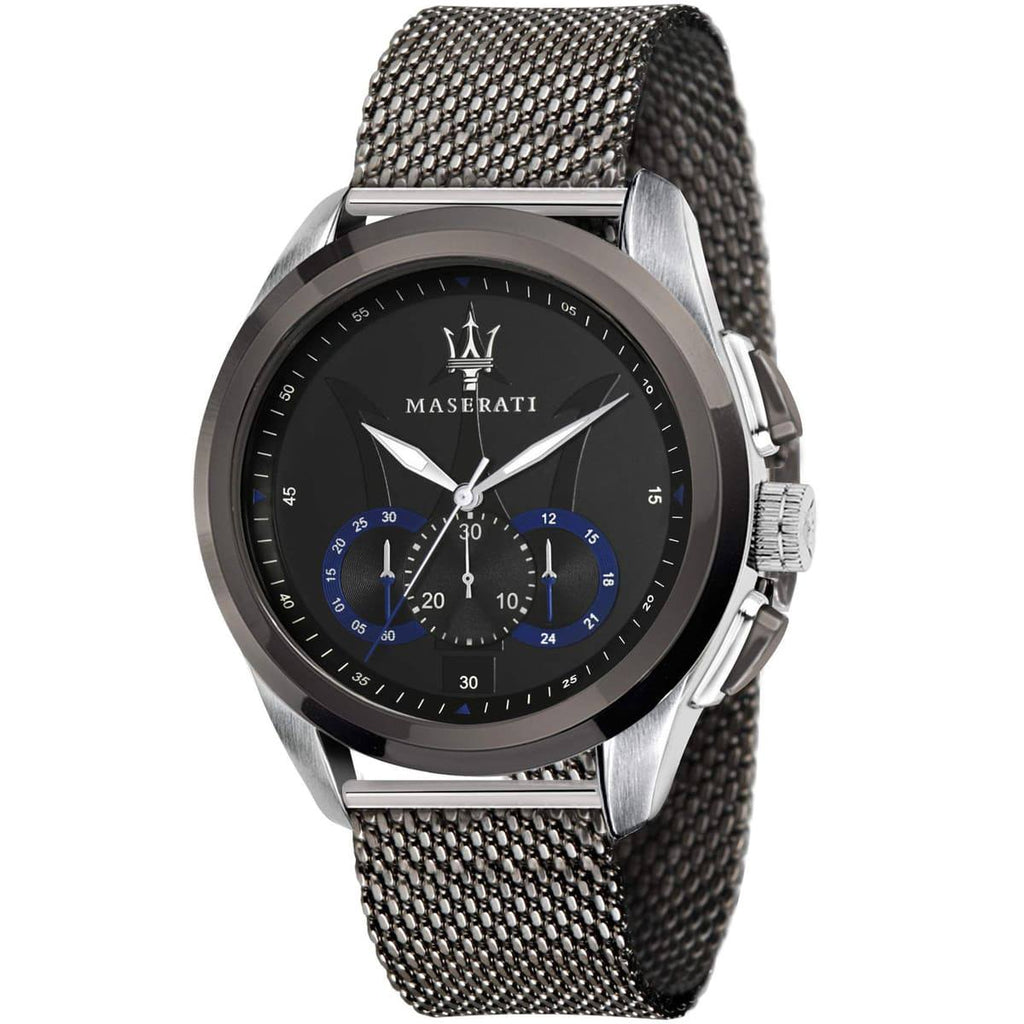 Maserati Chronograph Watch with Black Dial and Mesh Strap