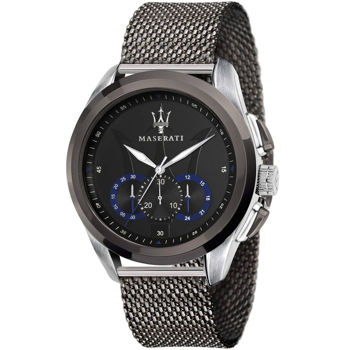 Maserati Chronograph Watch with Black Dial and Mesh Strap
