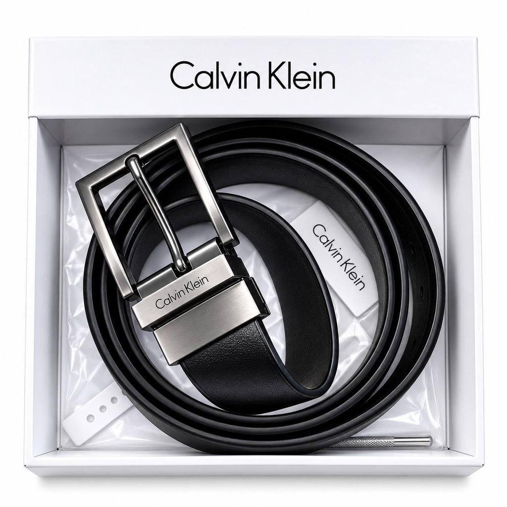 Calvin Klein Signature Mirror Buckle Belt in Classic Black