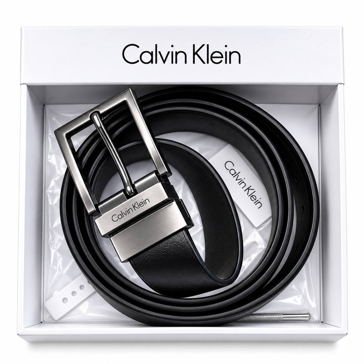 Calvin Klein Signature Mirror Buckle Belt in Classic Black