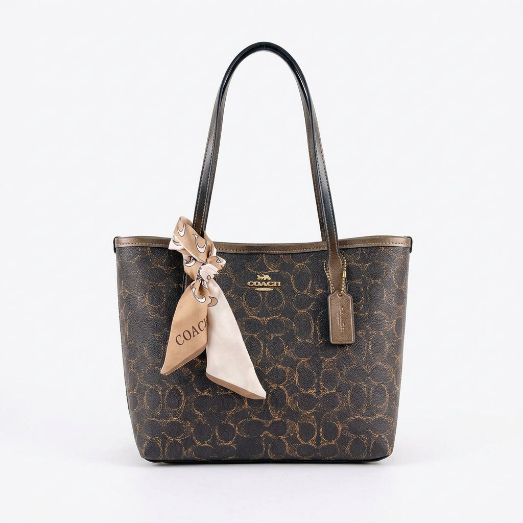 Coach Signature Monogram Tote with Decorative Scarf