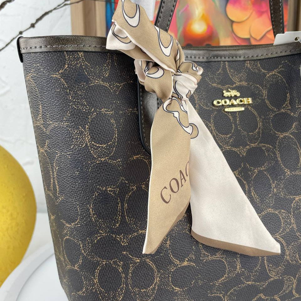 Coach Signature Monogram Tote with Decorative Scarf