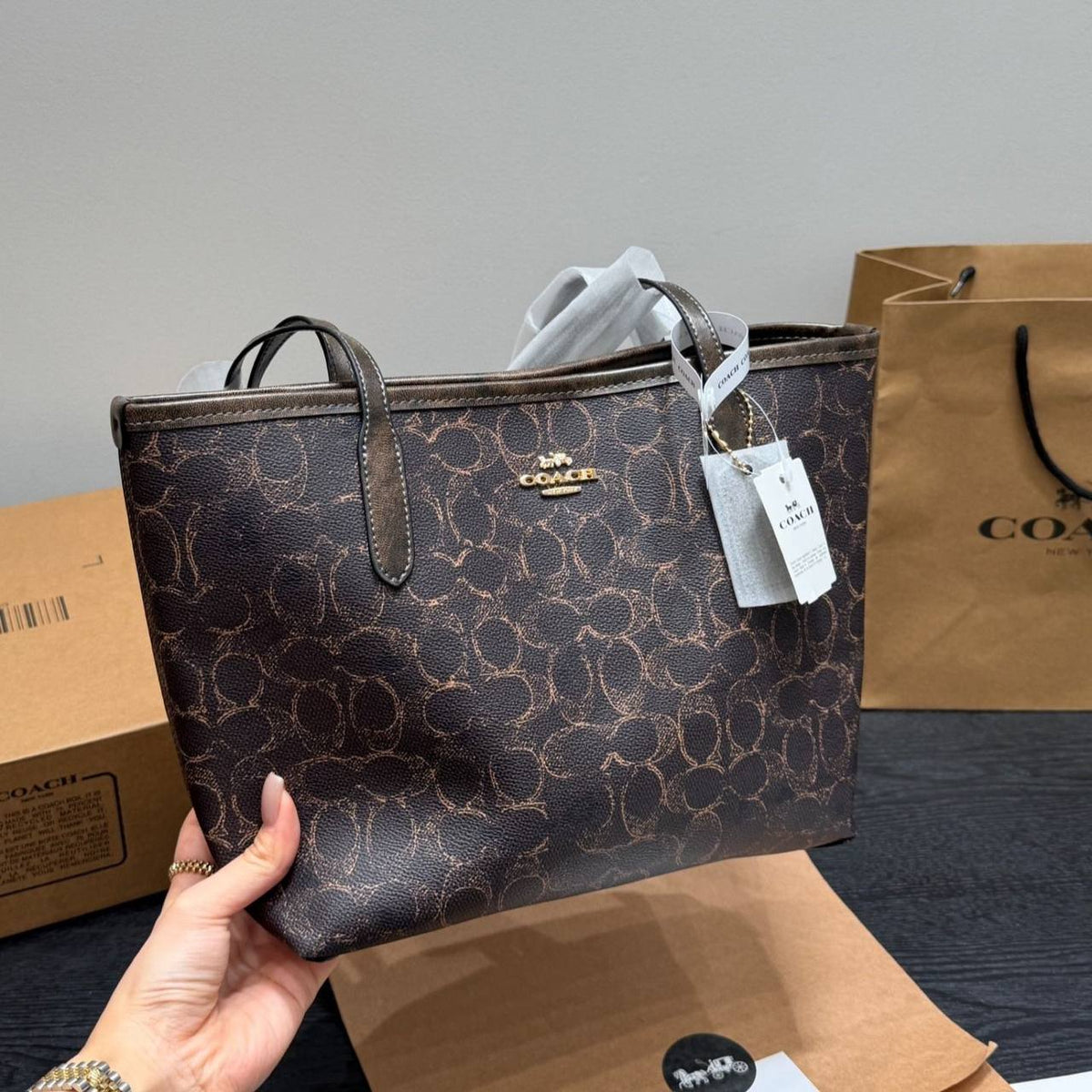 Coach Signature Monogram Tote with Decorative Scarf