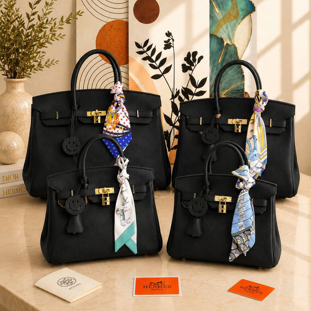 Classic Black Genuine Leather Handheld Tote