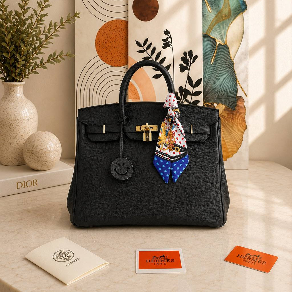 Classic Black Genuine Leather Handheld Tote