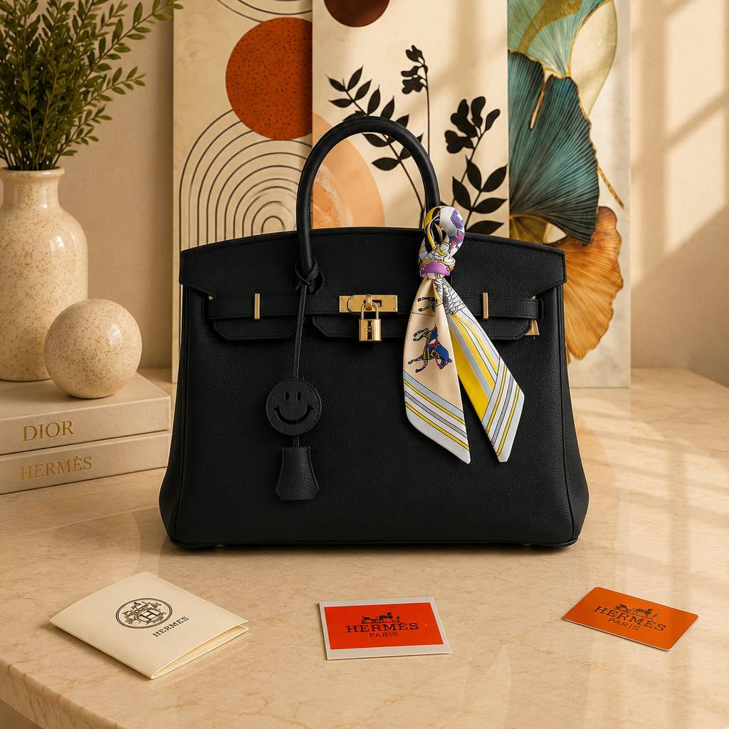 Classic Black Genuine Leather Handheld Tote