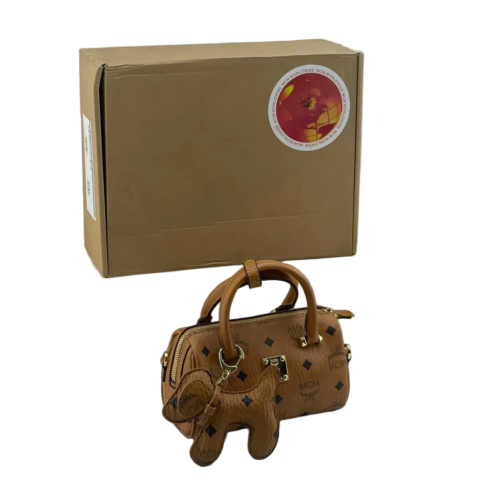 MCM Boston Monogram Mini Handbag with Dog Charm 👜🐕✨