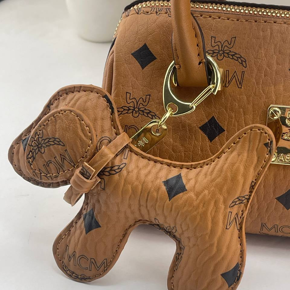 MCM Boston Monogram Mini Handbag with Dog Charm 👜🐕✨