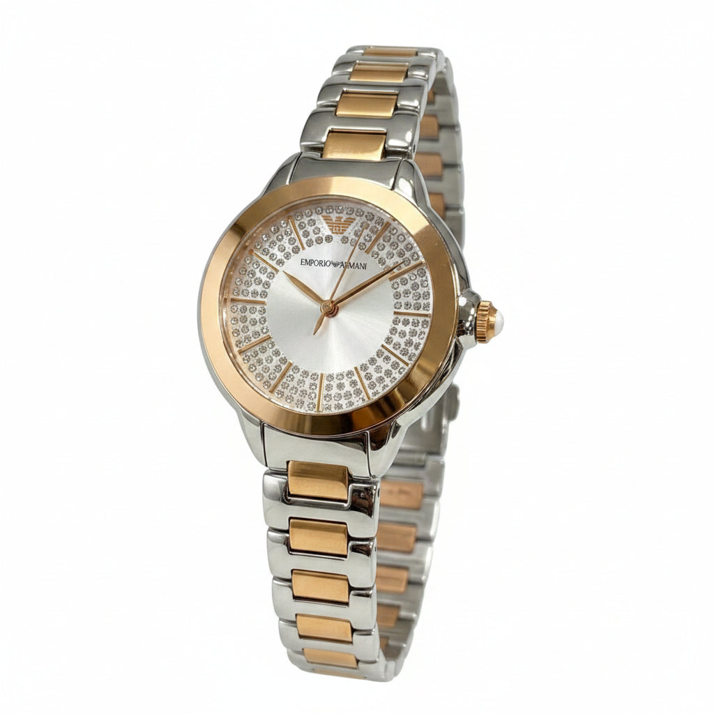 Emporio Armani Silver & Rose Gold Stainless Steel Watch ⌚✨🌸