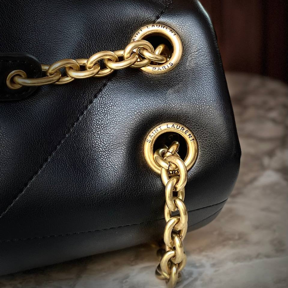 Saint Laurent Quilted Leather Shoulder Bag with Gold Chain