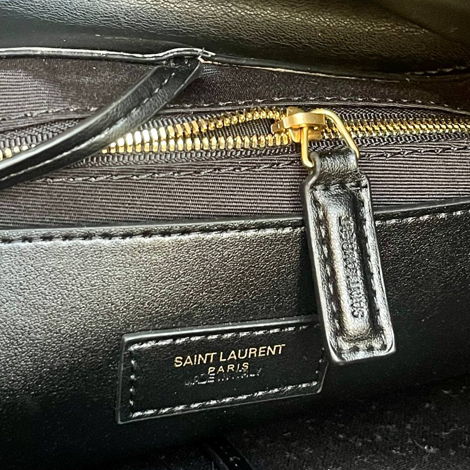 Saint Laurent Quilted Leather Shoulder Bag with Gold Chain