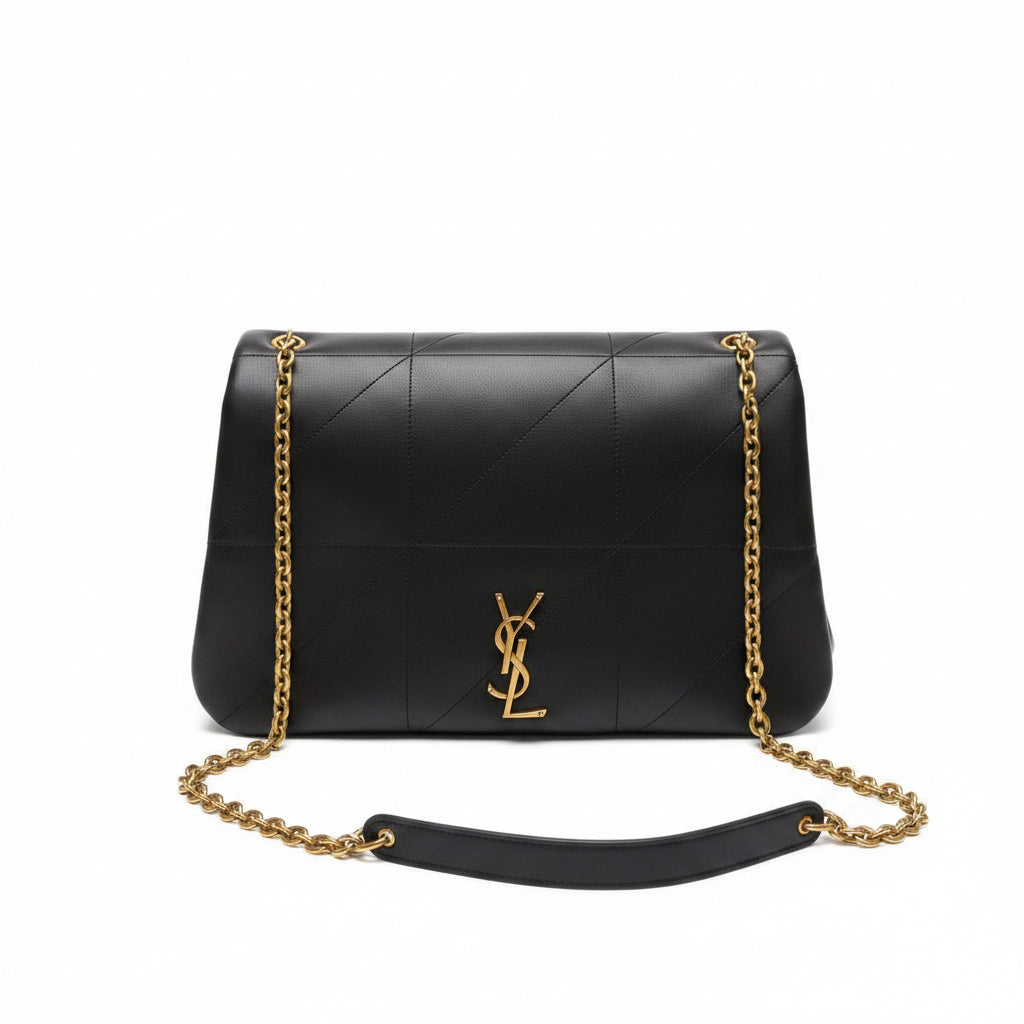 Saint Laurent Quilted Leather Shoulder Bag with Gold Chain