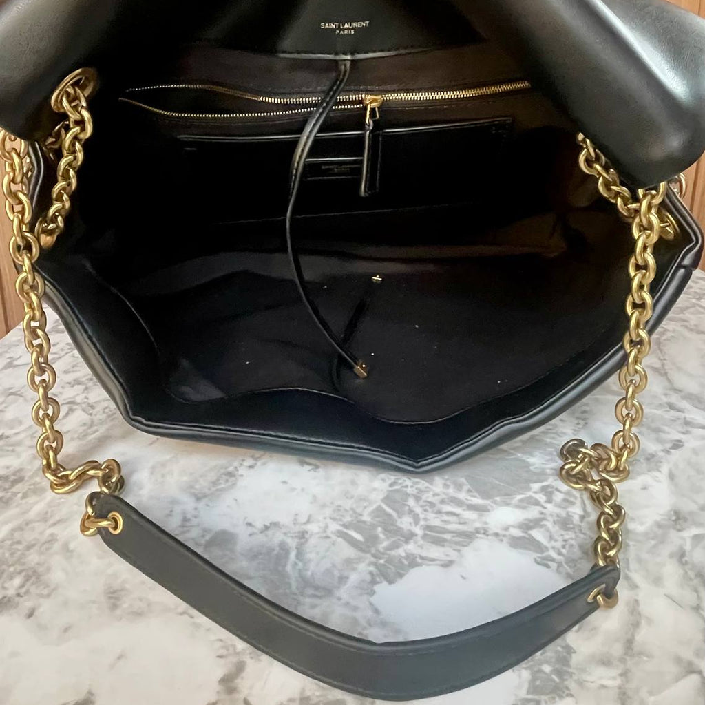 Saint Laurent Quilted Leather Shoulder Bag with Gold Chain