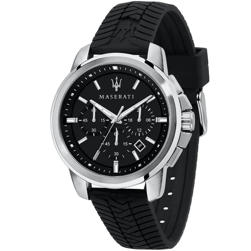 Maserati Chronograph Watch with Black Dial and Rubber Strap