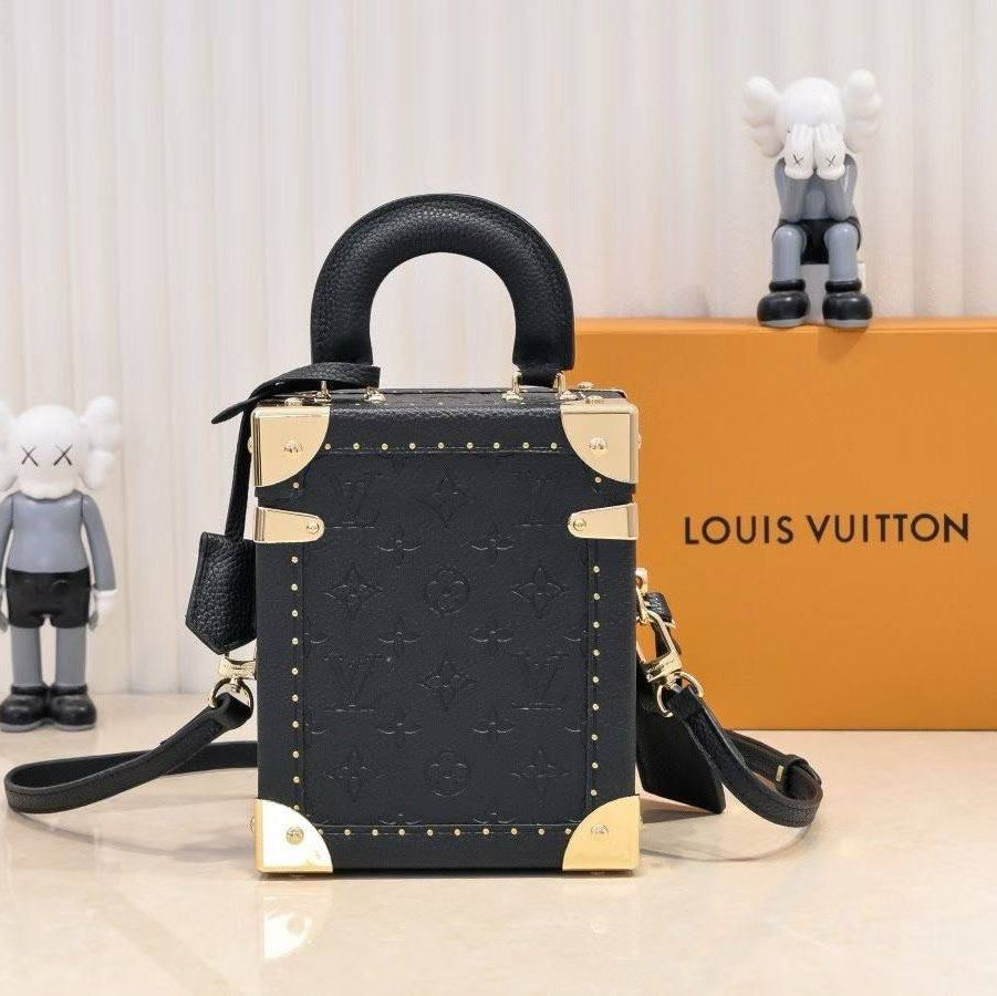 Louis Vuitton Style Monogram Trunk Handbag in Black