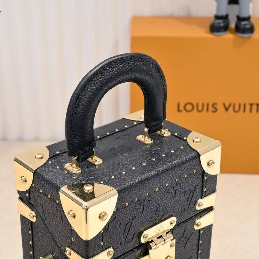 Louis Vuitton Style Monogram Trunk Handbag in Black