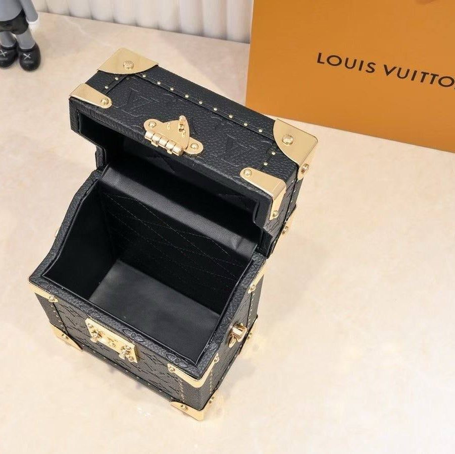 Louis Vuitton Style Monogram Trunk Handbag in Black
