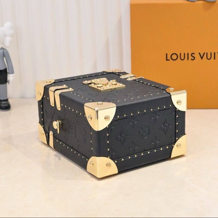 Louis Vuitton Style Monogram Trunk Handbag in Black