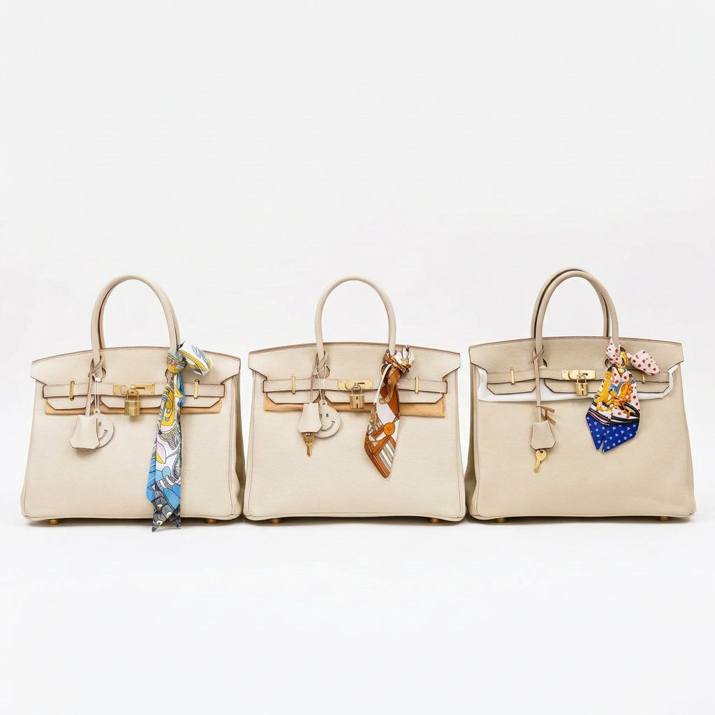 Large Off-White Genuine Leather Birkin Style Handbag