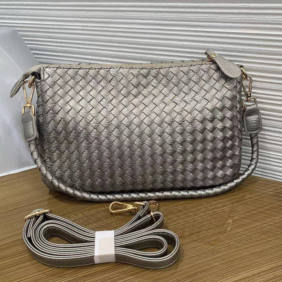 Woven Vegan Leather Crossbody Bag with Braided Strap 👜🖤✨