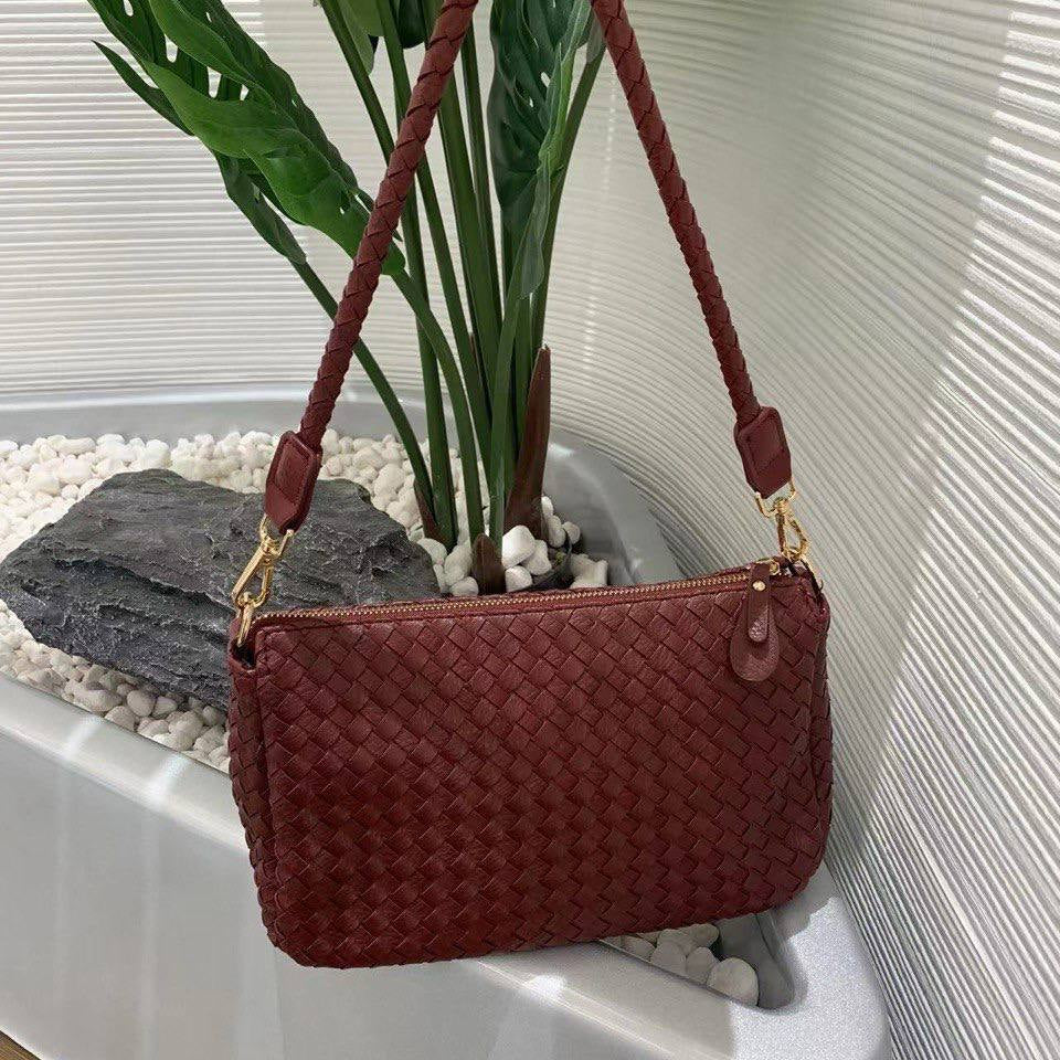 Woven Vegan Leather Crossbody Bag with Braided Strap 👜🖤✨