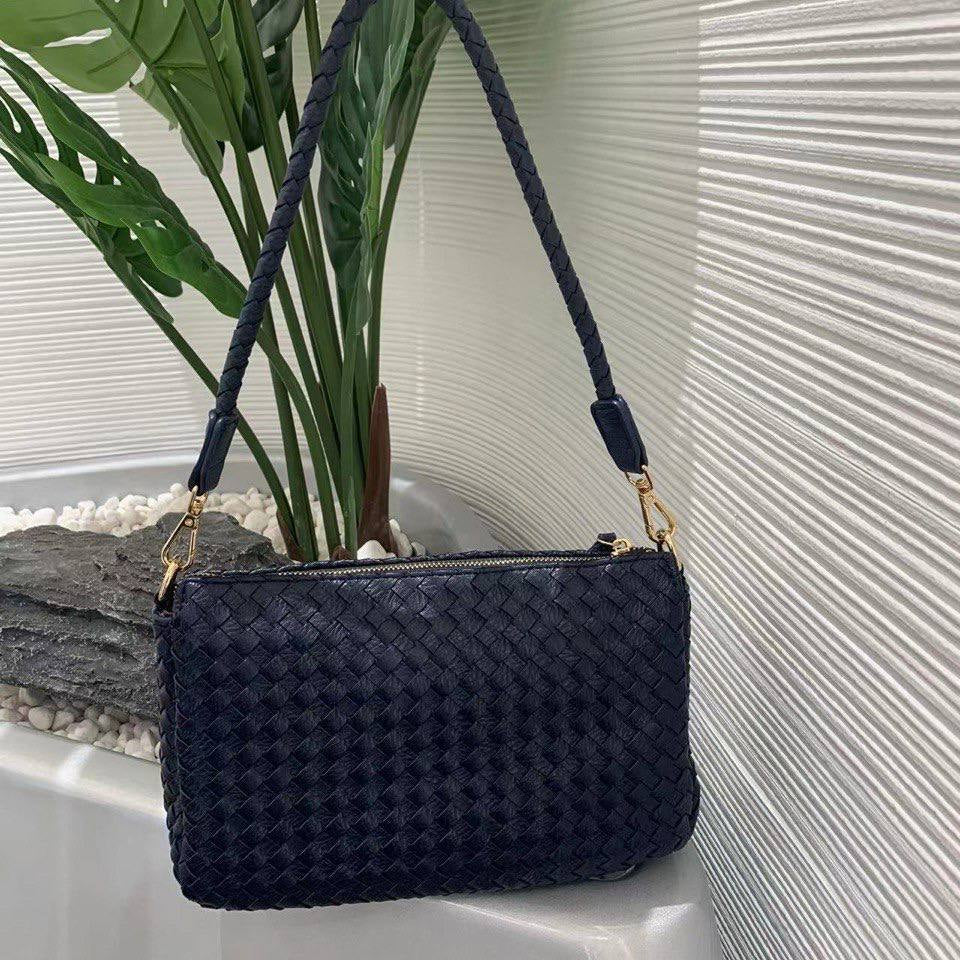 Woven Vegan Leather Crossbody Bag with Braided Strap 👜🖤✨