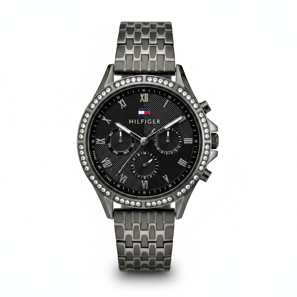 Tommy Hilfiger Black & Silver Crystal Watch 🖤✨