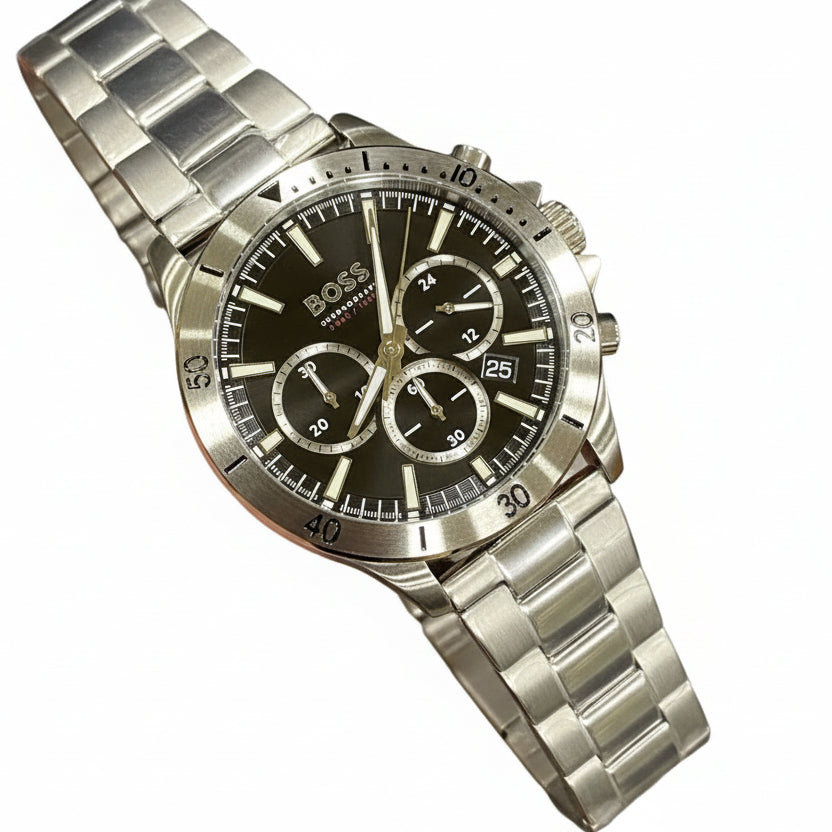 Boss Silver Stainless Steel Chronograph Watch ⌚⏱️