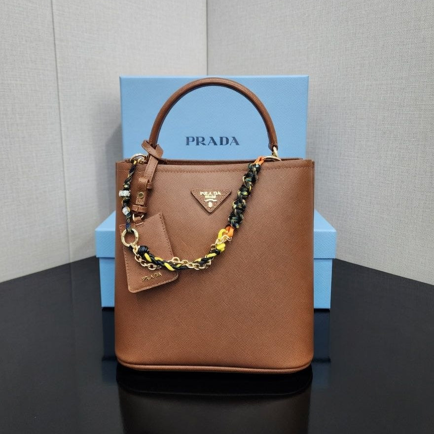 Prada Leather Handbag with Decorative Chain and Strap