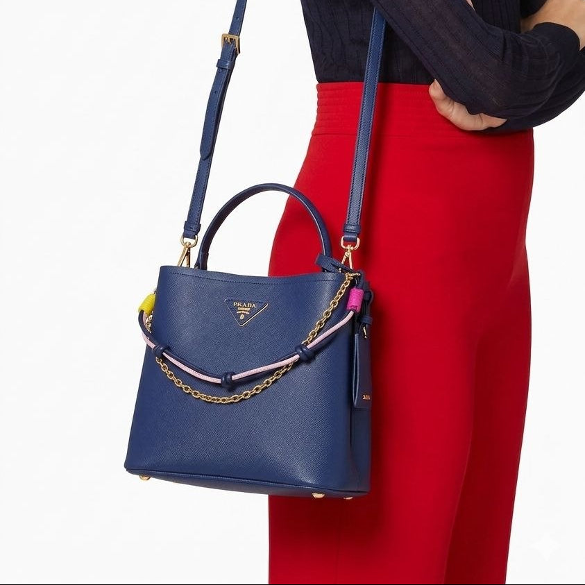 Prada Leather Handbag with Decorative Chain and Strap