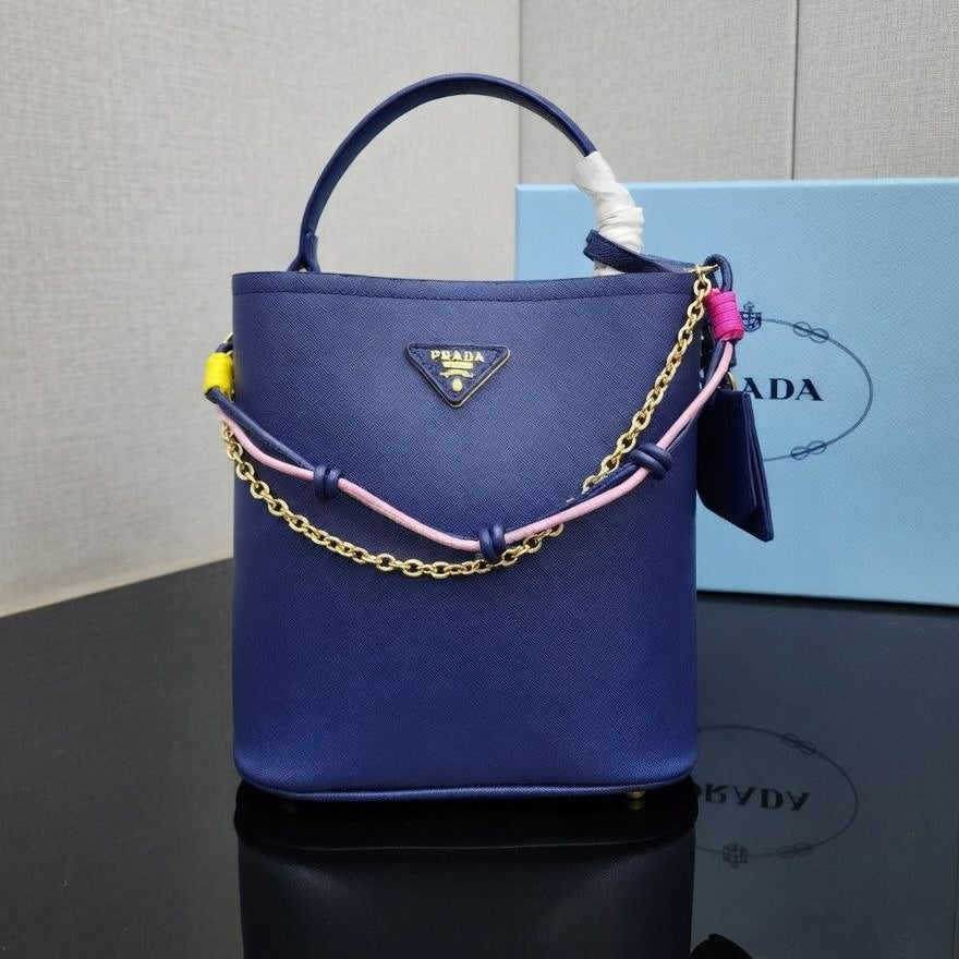 Prada Leather Handbag with Decorative Chain and Strap