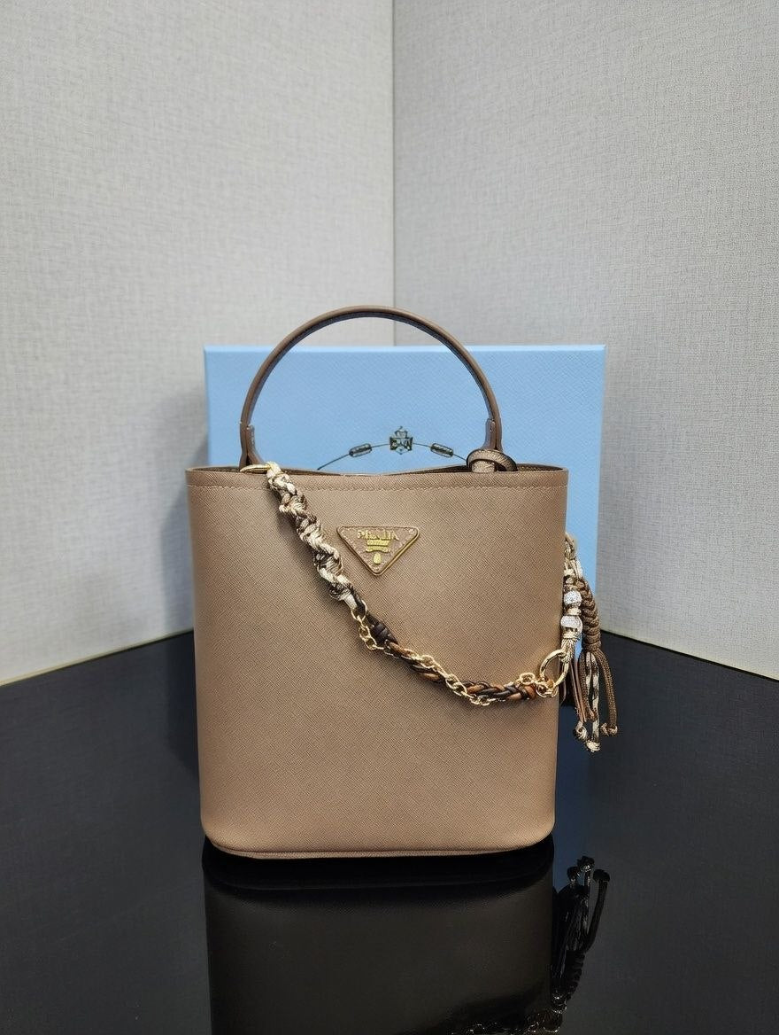 Prada Leather Handbag with Decorative Chain and Strap