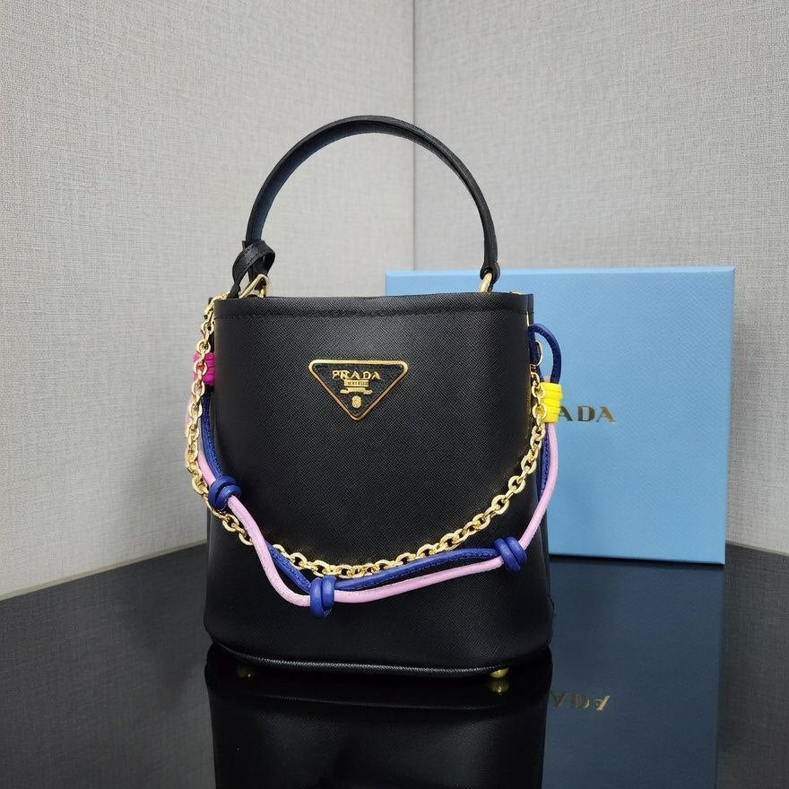 Prada Leather Handbag with Decorative Chain and Strap